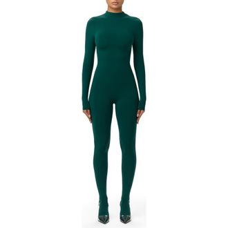 Naked Wardrobe Long Sleeve Closed Toe Jumpsuit in Emerald at Nordstrom, Size X-Large