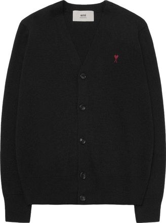 Ami Small Heart Logo Wool Cardigan Black HKC361-001-009