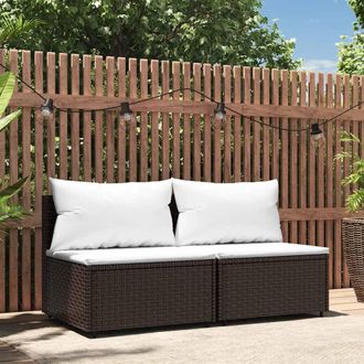 vidaXL Sof&aacute;s Centrales Jard&iacute;n Con Cojines 2 Uds Rat&aacute;n Sint&eacute;tico Marr&oacute;n Vidaxl