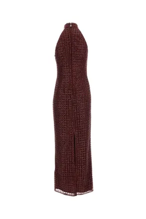 Rotate Bordeaux Beaded Fitted Maxi Dress