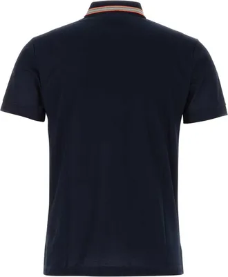Burberry Mens Striped-Collar Piquet Polo Shirt Navy Cotton