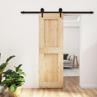 Berkfield Home Sliding Door with Hardware Set 70x210 cm Solid Wood Pine in Brown