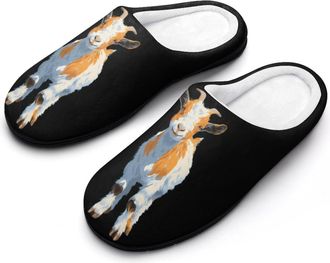 Generic Cute Goat Mens House Slippers Memory Foam Washable Cotton Slip on Home Shoes