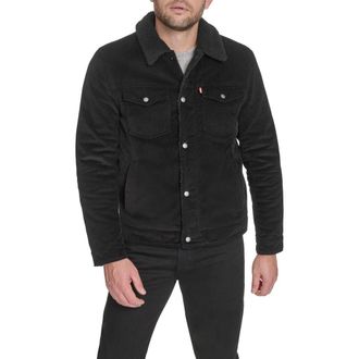 Levi's Corduroy & Faux Shearling Depot Jacket in Black at Nordstrom, Size Small R