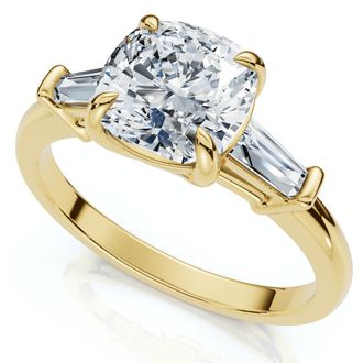 Pompeii3 1 1/4ct Cushion & Baguette Diamond Engagement Ring 14k Gold/Platinum Lab Grown