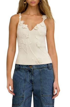 Cult Gaia Emiliana Floral Appliqu&eacute; Knit Camisole in Off White at Nordstrom, Size X-Small