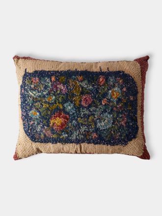 By Walid 1930s Needlepoint Wool, Linen and Damask Cushion (27.5in/70cm)