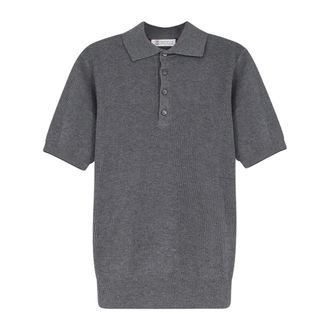 Brunello Cucinelli Buttoned Polo Shirt - male - Brunello Cucinelli - Round-neck Knitwear - Gray - L - Knitwear