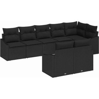 vidaXL Garden Sofa Set with Cushion 8 pcs Black Poly Rattan vidaXL