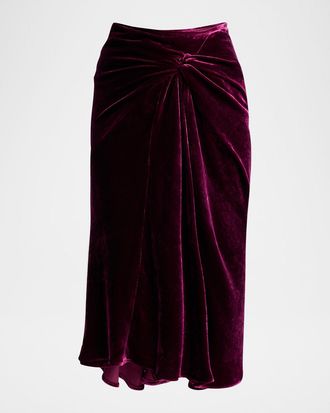 Dries Van Noten Smila Draped Velvet Midi Skirt