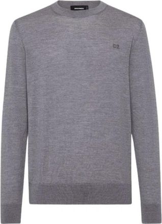 Dsquared2 Wollen Jersey met ronde hals - Heren - Ronde hals truien - Grijs - M - Wol - Truien & Vesten
