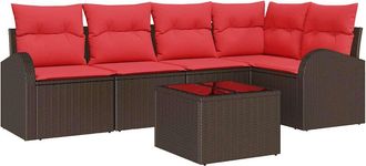 vidaXL Conjunto De Sof&aacute; De Jard&iacute;n Marr&oacute;n Rat&aacute;n Sint&eacute;tico Vidaxl