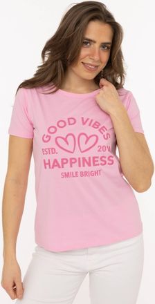 Zwillingsherz T-Shirt ZWILLINGSHERZ Happiness Vibes, Damen, Gr. XXL, rosa, Obermaterial: 95% Baumwolle, 5% Elasthan, Shirts T-Shirt, ton in ton Stickerei, kurzarm, 