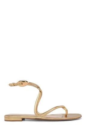 Gianvito Rossi Jungle Mamba Flat Sandals in Metallic Gold Leather at Nordstrom, Size 36.5