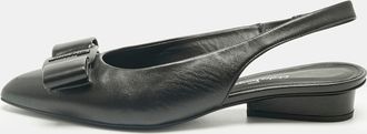 Ferragamo Black Leather Viva Slingback Flats