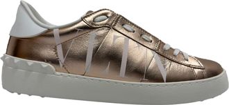 Valentino Pre-owned Womens Garavani VLTN Studded Sneakers in Metallic Gold Leather - Size 38.5 EU/IT