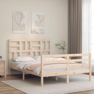 Berkfield Home Bed Frame with Headboard 140x190 cm Solid Wood in Brown