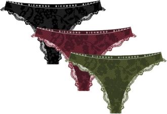 John Richmond Tripack Kant Slipjes - Dames - Onderbroek - Veelkleurig - XL - Ondergoed