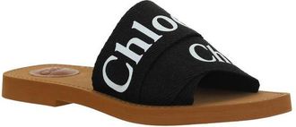 Chlo&eacute; Womens Black Cotton Flat Sandals