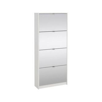 Dmora Zapatero Dmora Con Cuatro Puertas Espejadas Y Doble Fondo, Color Blanco, 70,3 X 162 X 24,05 Cm, Con Embalaje Reforzado