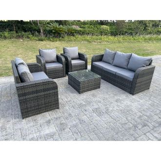 Fimous Pe Rattan Garden Furniture Set Adjustable Chair Sofa Double Love Seat 2 Seater Sofa Lounge Set Square Coffee Table - Fimous