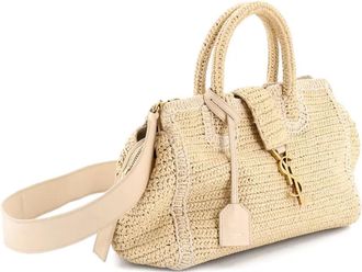 Saint Laurent Cabas Downtown raffia en leren Baby shopper met monogram - Beige