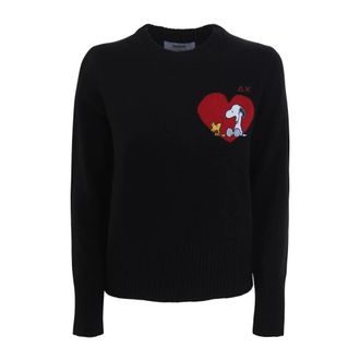 Sun 68 Zwarte Peanuts Wintertrui - Dames - Ronde hals truien - Zwart - M - Wol - Truien & Vesten