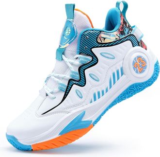 Generic Mens Basketball Shoes Lightweight Breathable Outdoor Sports Fashionable Non Slip Running Boots Walking Shoes(White Blue,4.5 UK)