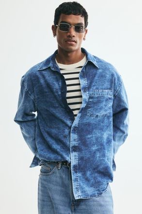 H&M Relaxed-fit Washed Denim Shirt in Washed Denim Blue at Nordstrom, Size Xx-Large