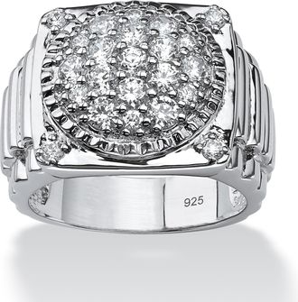 Palm Beach Jewelry Mens 1.63 TCW Round Cubic Zirconia Ring in Platinum-plated Sterling Silver