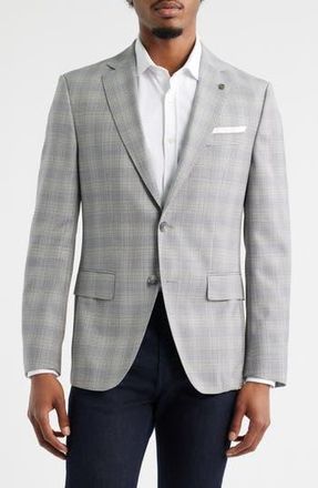 BOSS Hutson Plaid Virgin Wool Sport Coat in Silver at Nordstrom Rack, Size 36 S