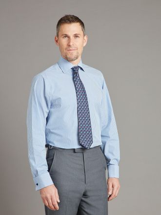Oliver Brown Berwick Shirt Classic Collar Micro Check - Sky Blue