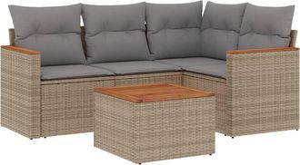 vidaXL Juego De Sof&aacute;s Jard&iacute;n Con Cojines 5 Pzas Rat&aacute;n Sint&eacute;tico Beige Vidaxl