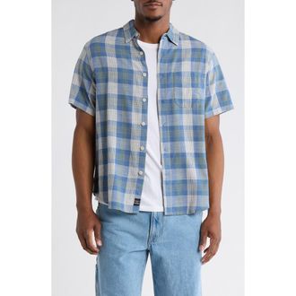 Lucky Brand San Gabriel Plaid Short Sleeve Button-Up Shirt in Blue Multi Plaid at Nordstrom Rack, Size Xx-Large