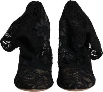 Dolce & Gabbana Black Lace Stretch Heels Mid Calf Boots Womens Shoes (Pre-Owned)