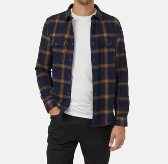 tentree Kapok Flannel Colville Shirt In Midnight Blue/plaid City