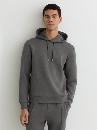 Reiss Charcoal Melange Premium Interlock-jersey Hoodie, Xxl
