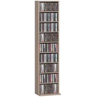 OEM Estanter&iacute;a Para Cds Y Dvds Con Estantes Ajustables Dise&ntilde;o Estrecho Y Antivuelco Para 260 Cds 33x24x140 Cm Madera Natural
