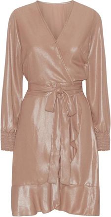 Americandreams Milly LS Shimmer Wrap Dress - Dames - Wikkelkleedje - Beige - M - Polyester - Kleedjes