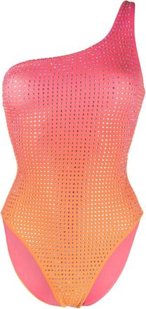 Self Portrait Hotfix off-shoulder one-piece - women - Polyamide/Elastane - 4 - Pink