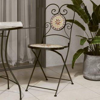vidaXL Vidaxl - Sillas De Bistr&oacute; Plegables 2 Uds Cer&aacute;mica Terracota Y Blanco