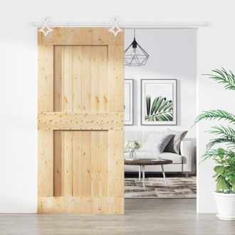 Berkfield Home Sliding Door with Hardware Set 95x210 cm Solid Wood Pine in Brown