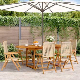 Berkfield Home 7 Piece Garden Dining Set Beige Poly Rattan & Solid Wood