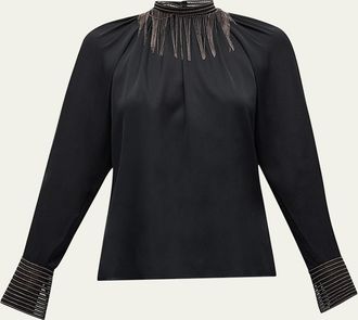 Kobi Halperin Long-Sleeve Blouse with Chain Neck Detail