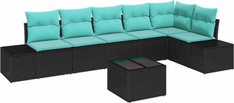 vidaXL Conjunto De Sof&aacute;s De Jard&iacute;n Negro Y Turquesa Rat&aacute;n Sint&eacute;tico Vidaxl