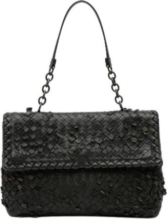 Bottega Veneta Pre-owned Shoulder Bags, female, Black, Size: ONE SIZE Pre-owned Ruffled Woven Shoulder Bag