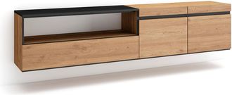 Skraut Home Skraut Home - Mueble Tv, Televisi&oacute;n, Muebles De Sal&oacute;n, Almacenaje, 200x45x35cm, Para Tv Hasta 80, Colgado, Suspendido, Estilo Moderno, Roble Y Negro
