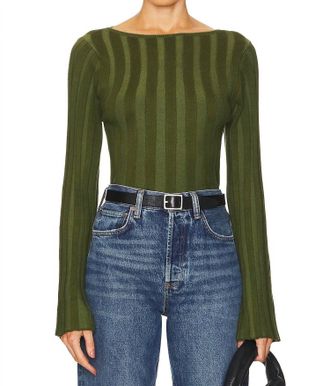 House Of Harlow Seraphine Boatneck Sweater In Dark Olive