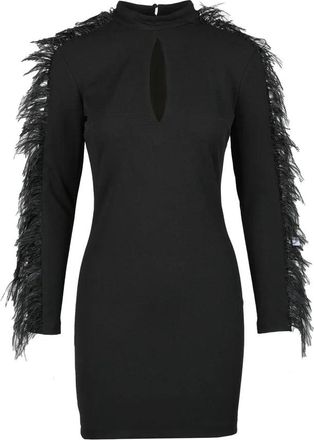 Access Fashion Fitted Mini Dress with Feathered Fringes