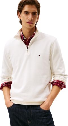 Tommy Hilfiger Mens Medium Weight Ribbed 1/4 Zip Sweatshirt, Ecru, XXL